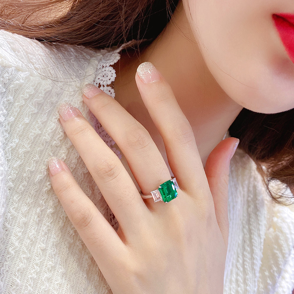 Laboratory grown emerald ring,main stone 3.28CT,9K gold ring setting