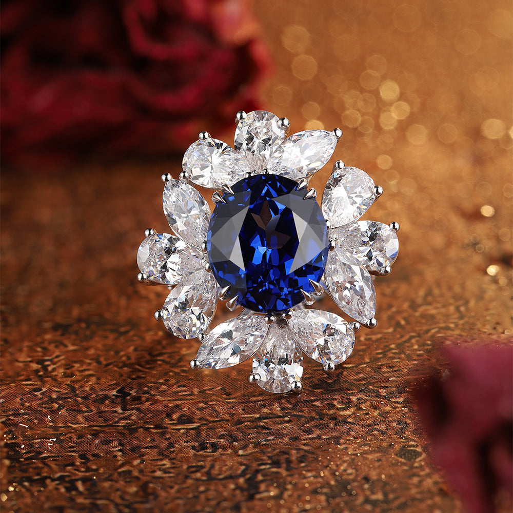 Laboratory grown sapphire ring,main stone 8.43CT,9K gold ring setting