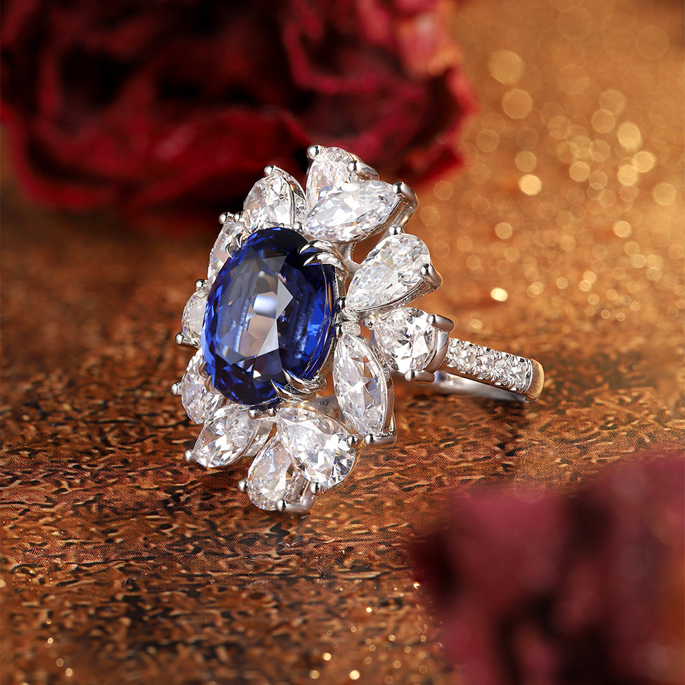 Laboratory grown sapphire ring,main stone 8.43CT,9K gold ring setting