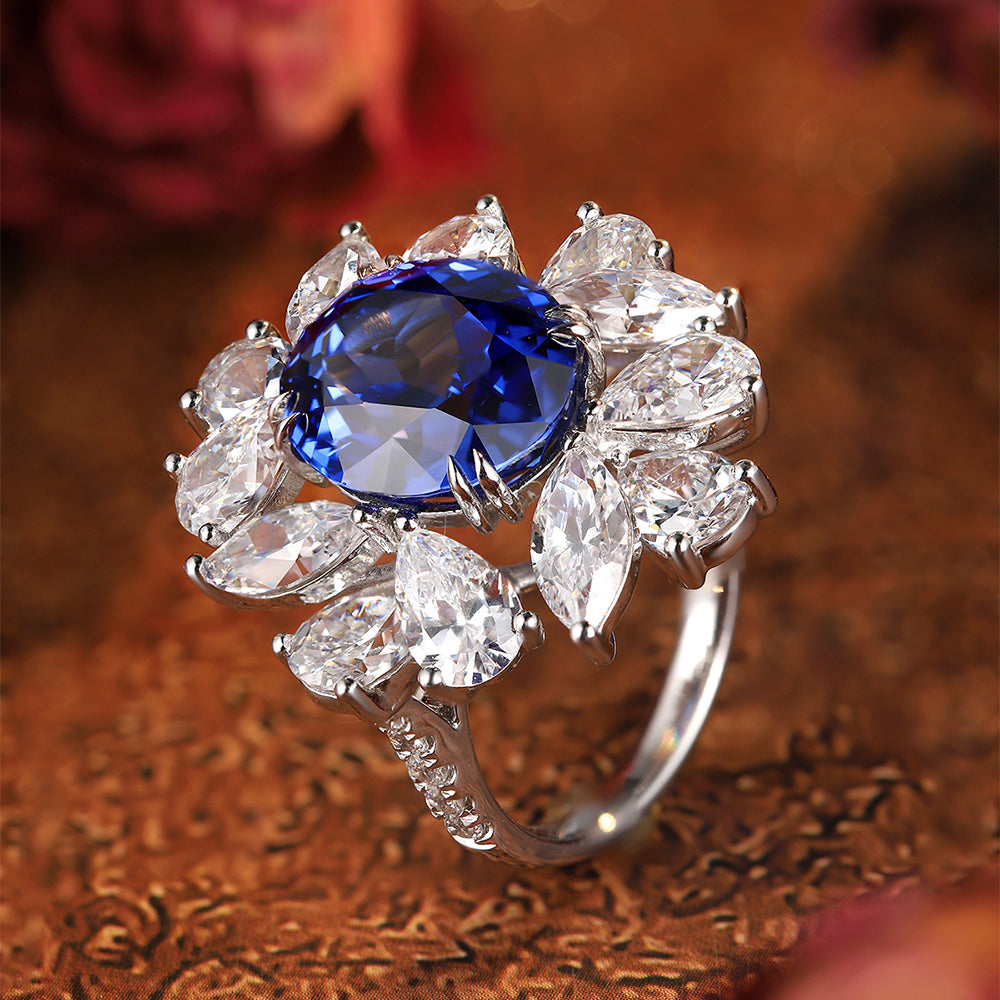 Laboratory grown sapphire ring,main stone 8.43CT,9K gold ring setting