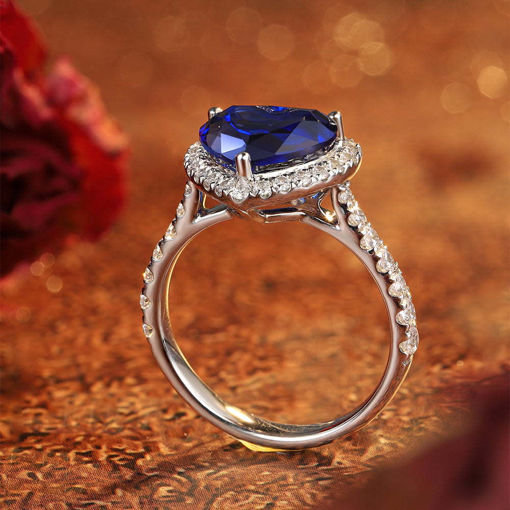 Laboratory grown sapphire ring,main stone 3.43CT,9K gold ring setting