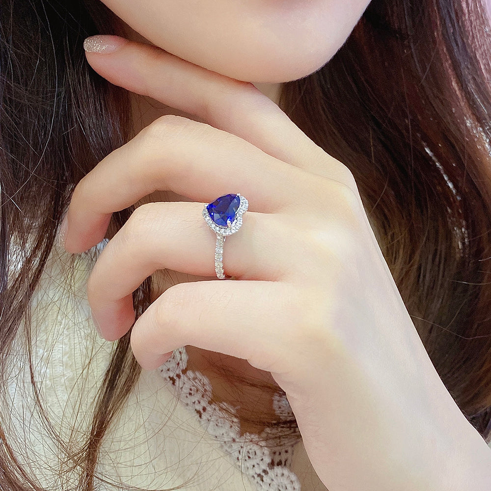 Laboratory grown sapphire ring,main stone 3.43CT,9K gold ring setting