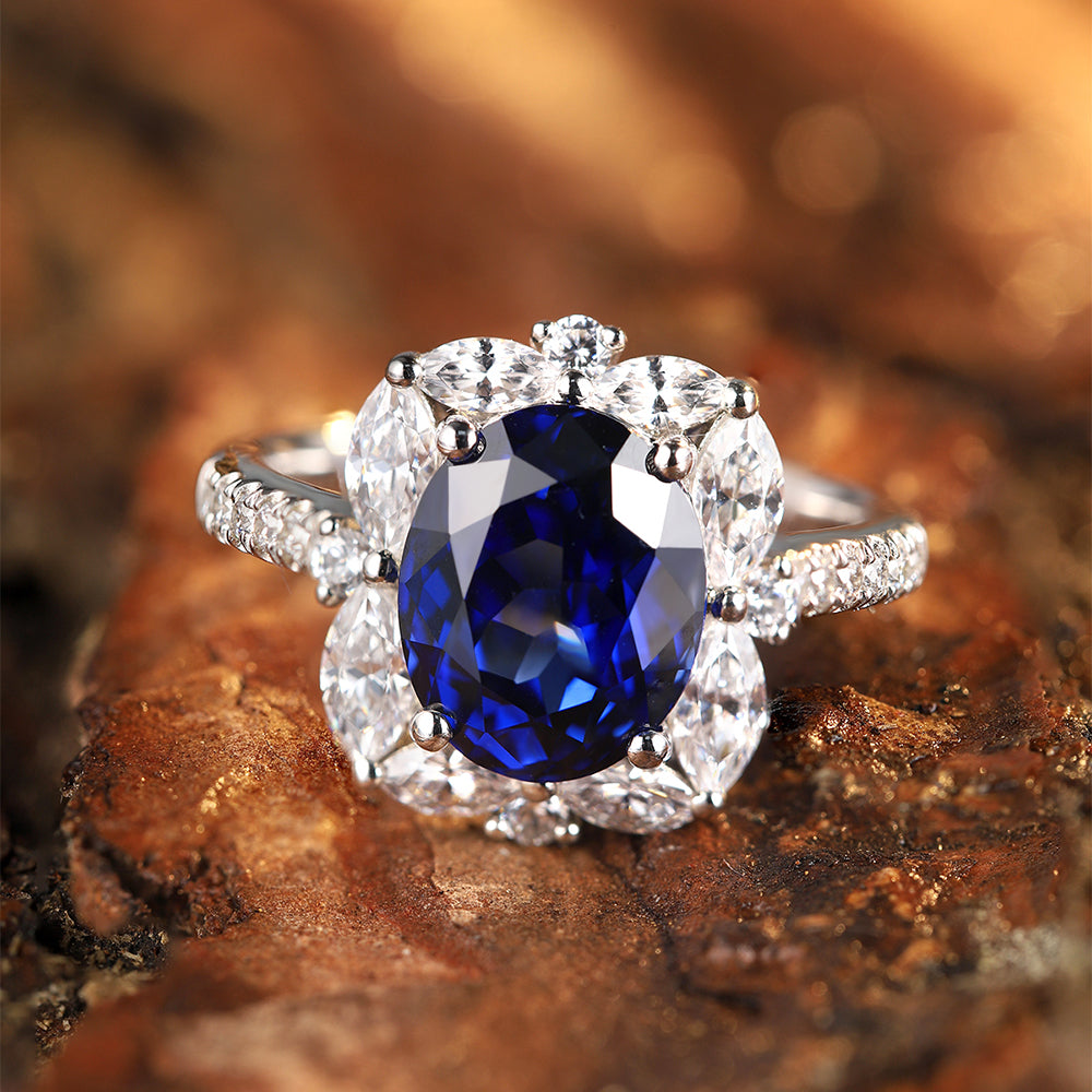 Laboratory grown sapphire ring,main stone 3.69CT,9K gold ring setting