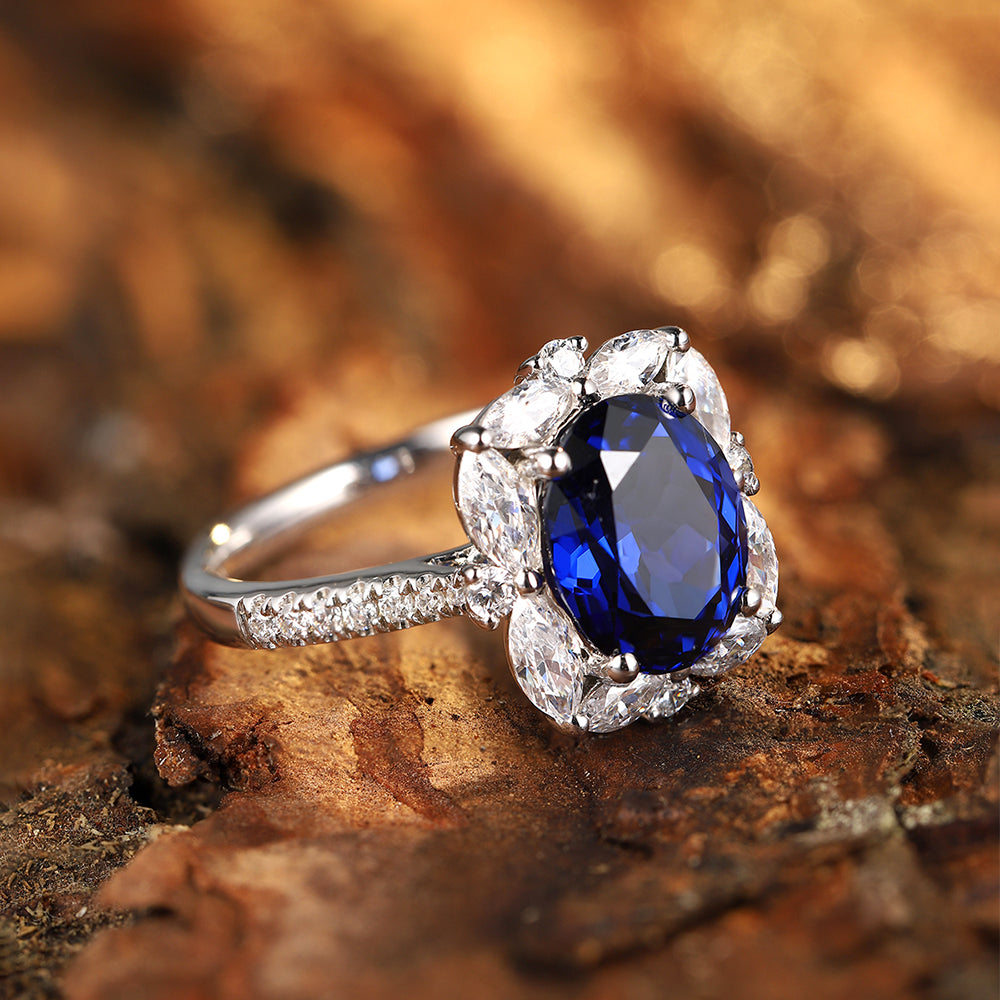 Laboratory grown sapphire ring,main stone 3.69CT,9K gold ring setting