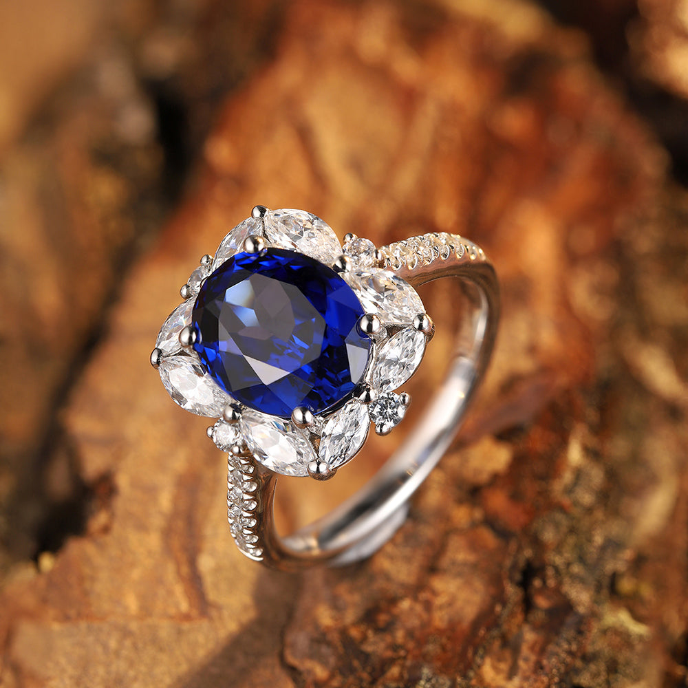 Laboratory grown sapphire ring,main stone 3.69CT,9K gold ring setting