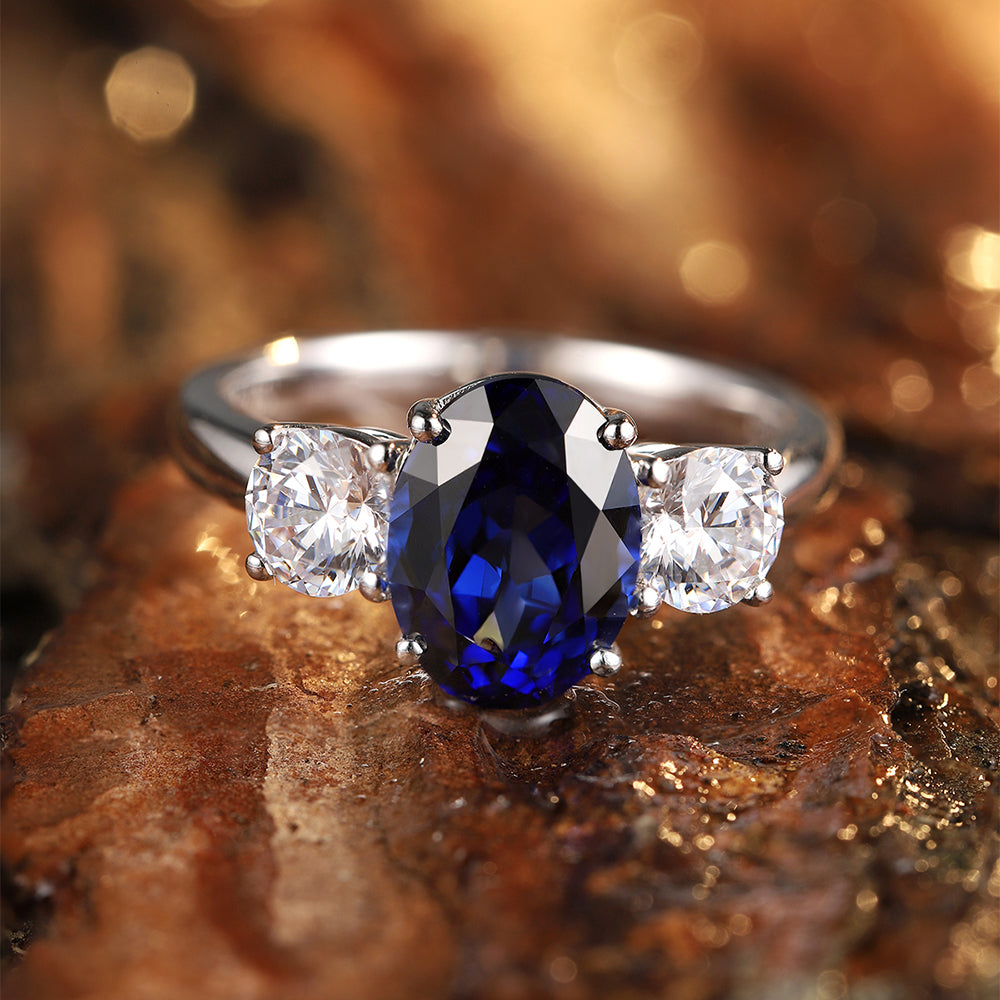 Laboratory grown sapphire ring,main stone 3.447CT,9K gold ring setting