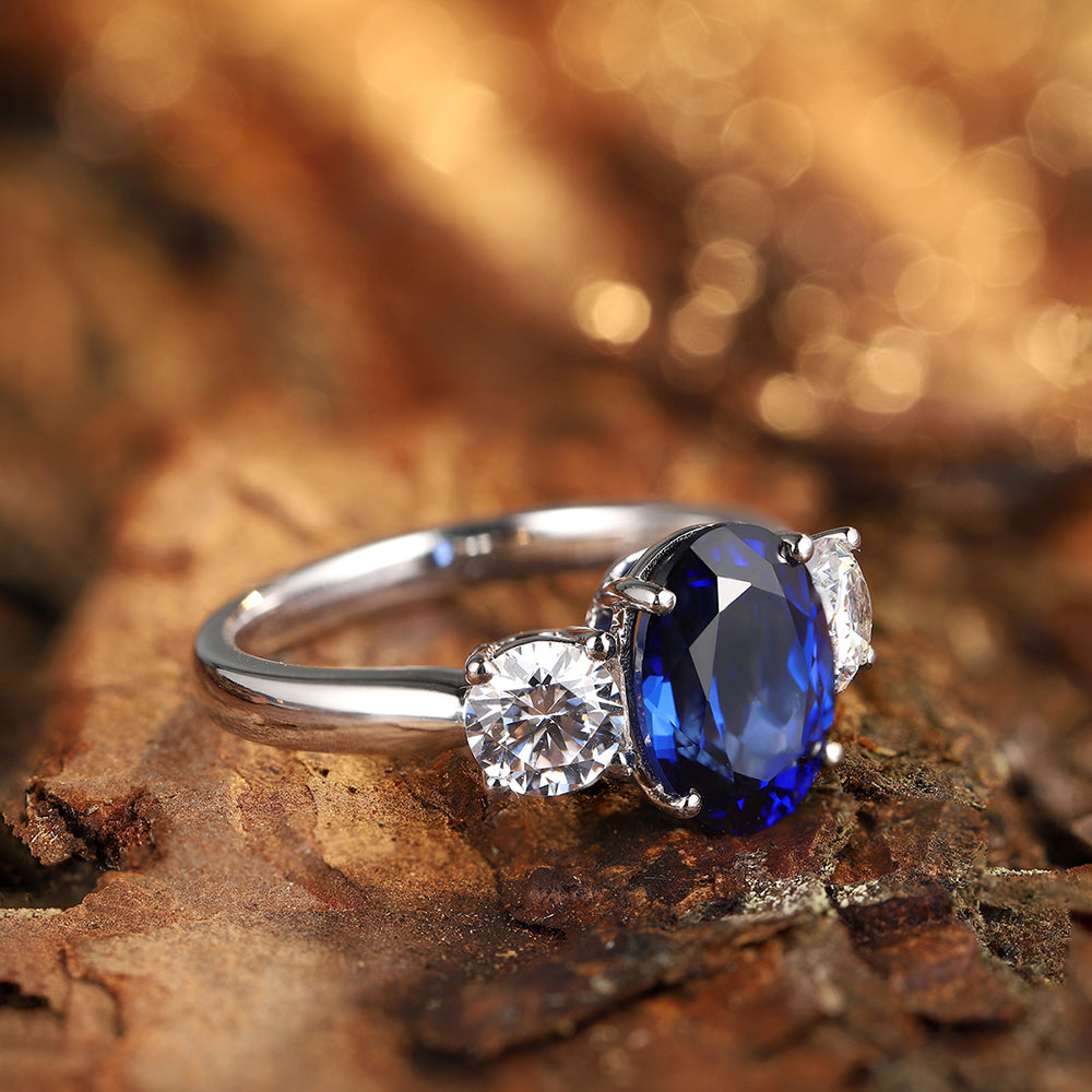 Laboratory grown sapphire ring,main stone 3.447CT,9K gold ring setting