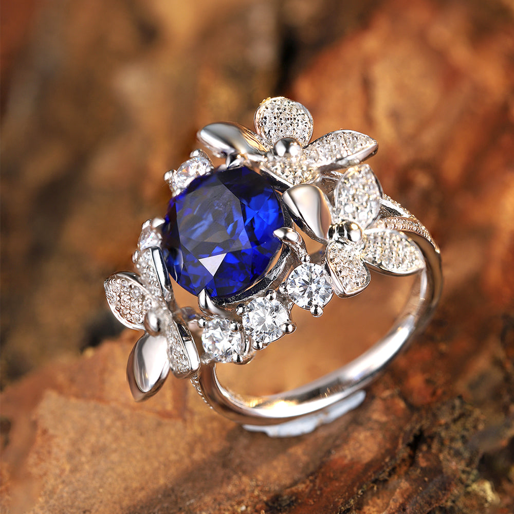 Laboratory grown sapphire ring,main stone 4.58CT,9K gold ring setting