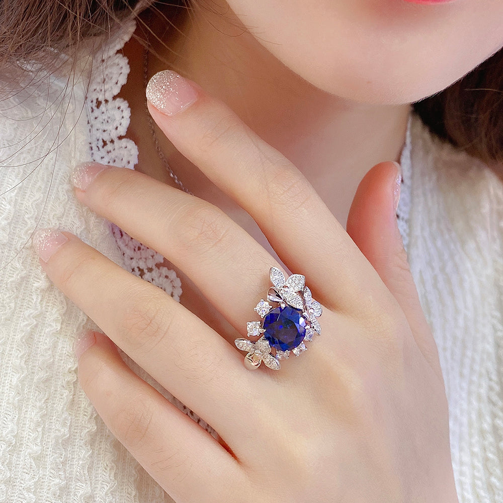 Laboratory grown sapphire ring,main stone 4.58CT,9K gold ring setting