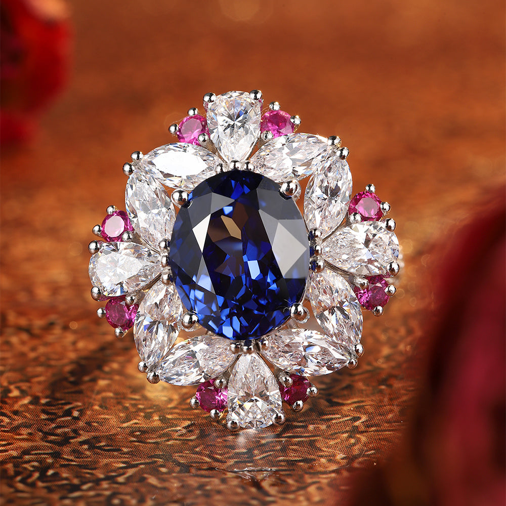 Laboratory grown sapphire ring,main stone 5.05CT,9K gold ring setting