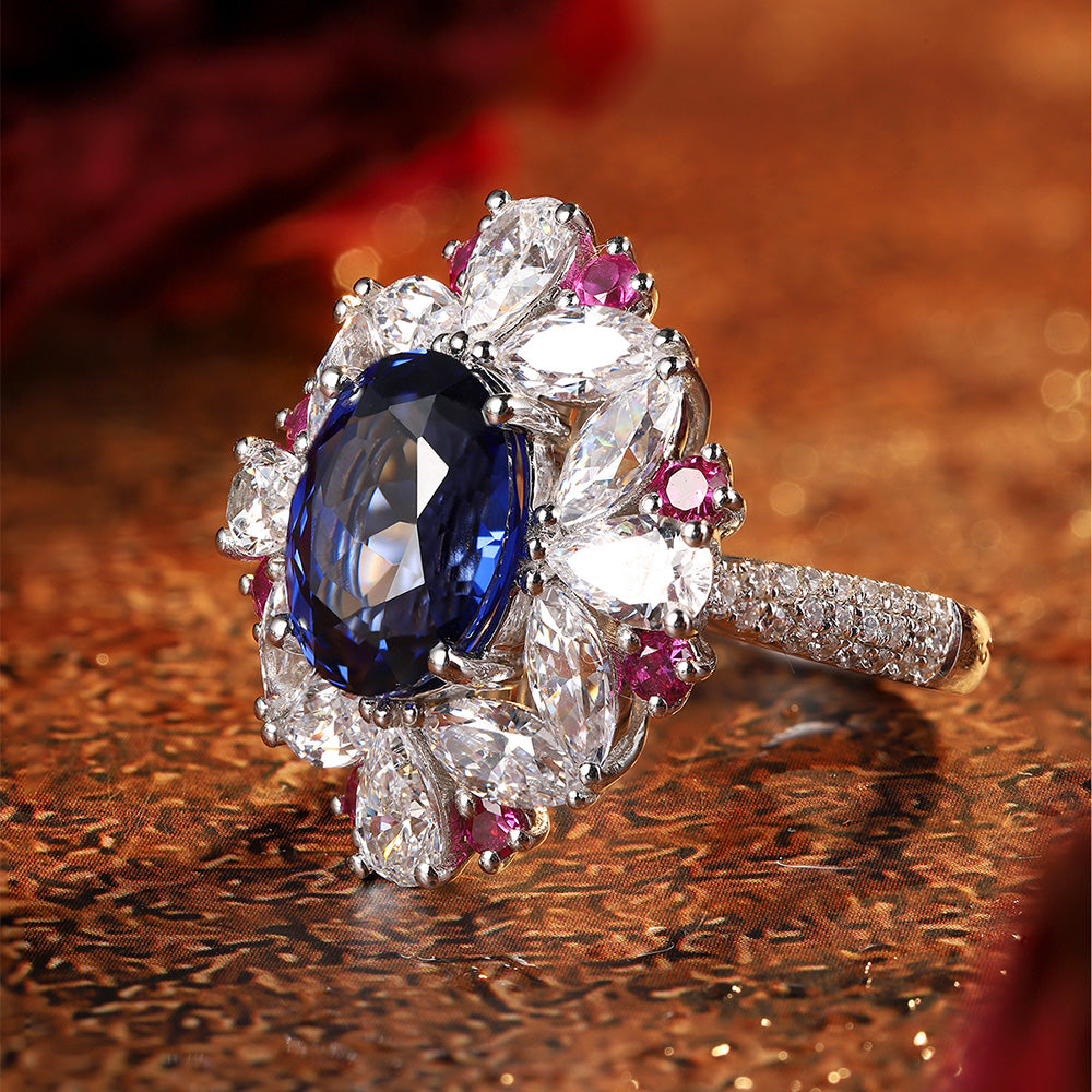 Laboratory grown sapphire ring,main stone 5.05CT,9K gold ring setting