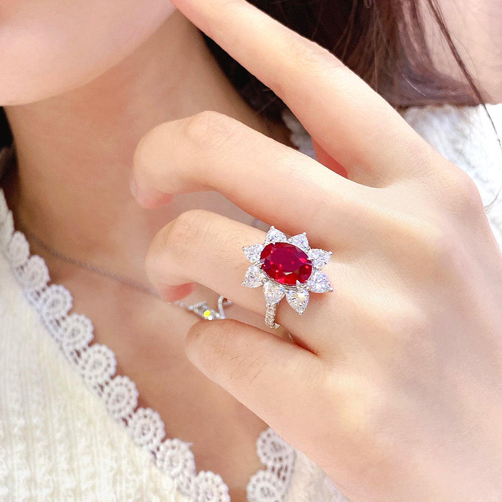 Laboratory grown ruby ring,main stone 3.97CT,9K gold ring setting