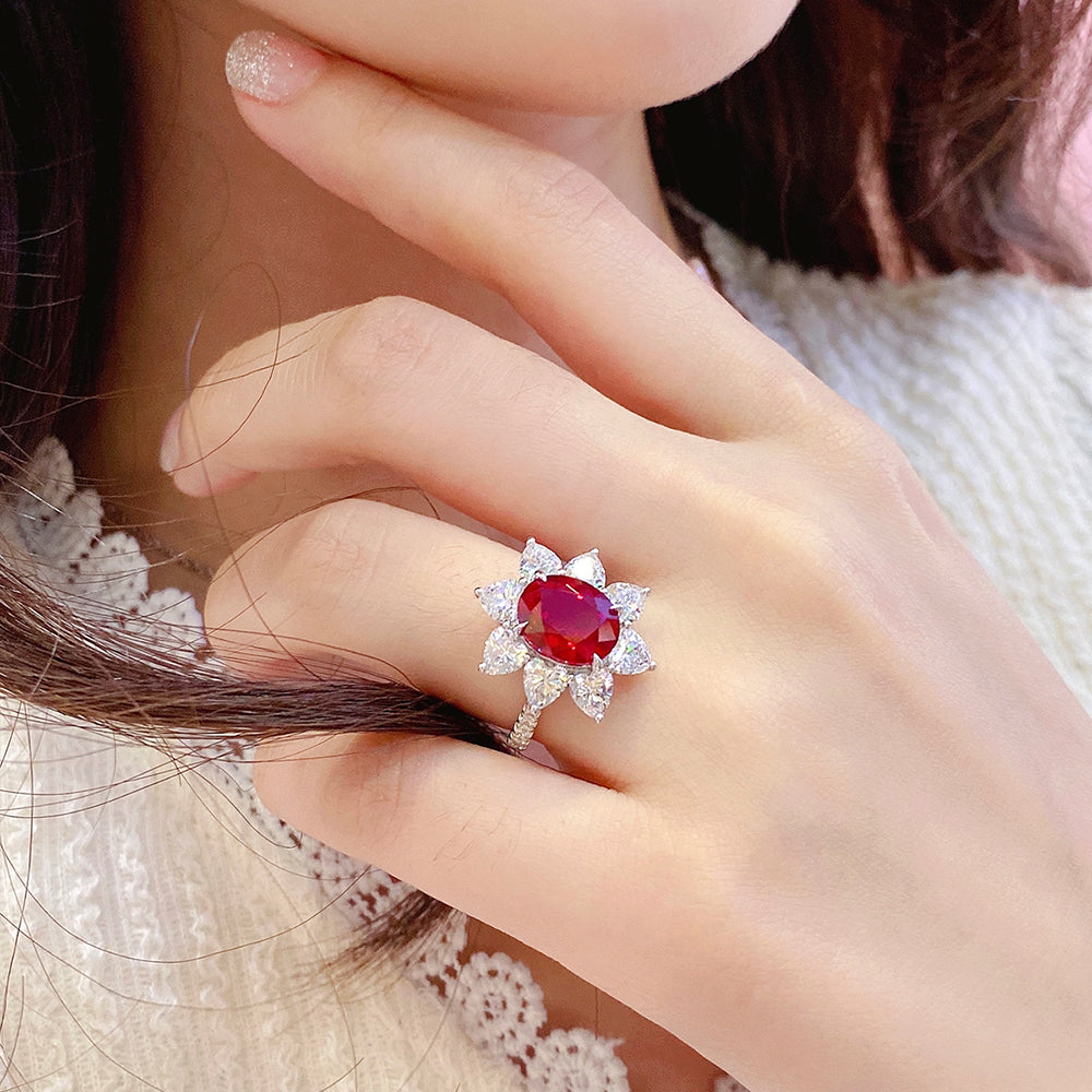 Laboratory grown ruby ring,main stone 3.97CT,9K gold ring setting