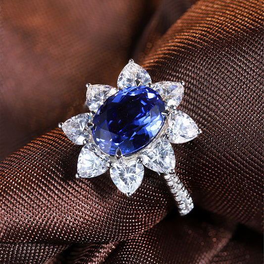 Laboratory grown sapphire ring,main stone 4.225CT,9K gold ring setting