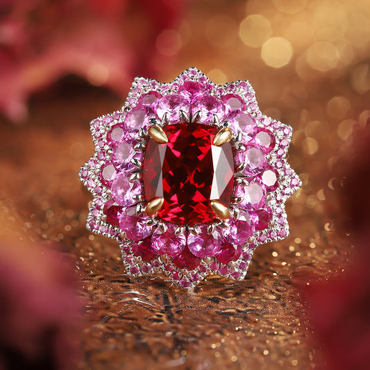 Laboratory grown ruby ring,main stone 3.6CT,9K gold ring setting