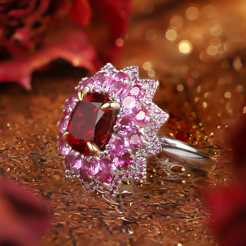 Laboratory grown ruby ring,main stone 3.6CT,9K gold ring setting