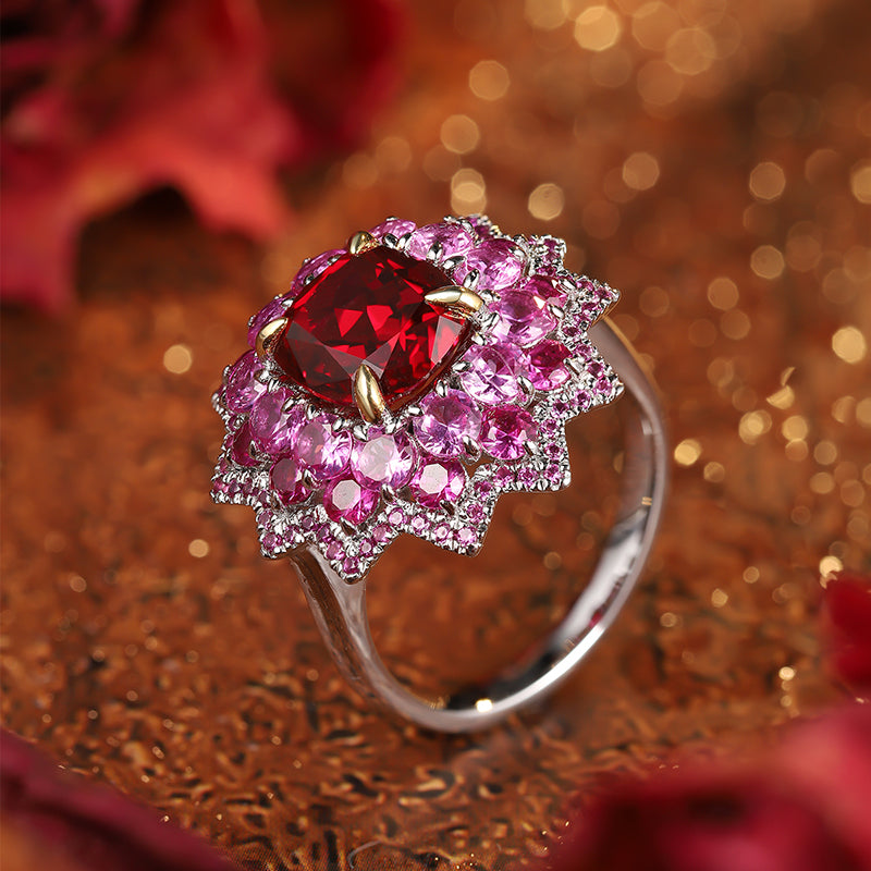 Laboratory grown ruby ring,main stone 3.6CT,9K gold ring setting