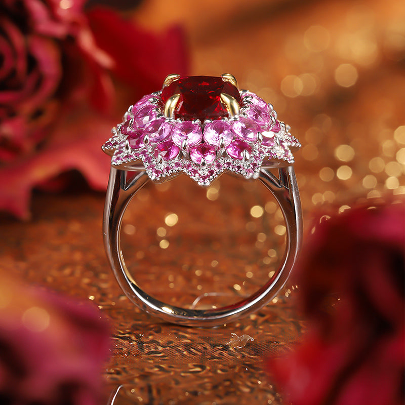 Laboratory grown ruby ring,main stone 3.6CT,9K gold ring setting