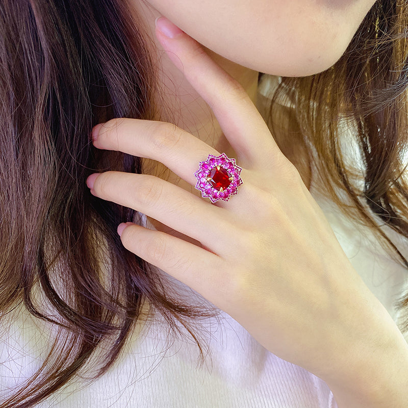 Laboratory grown ruby ring,main stone 3.6CT,9K gold ring setting