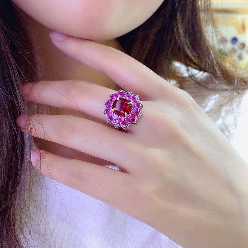 Laboratory grown ruby ring,main stone 3.6CT,9K gold ring setting