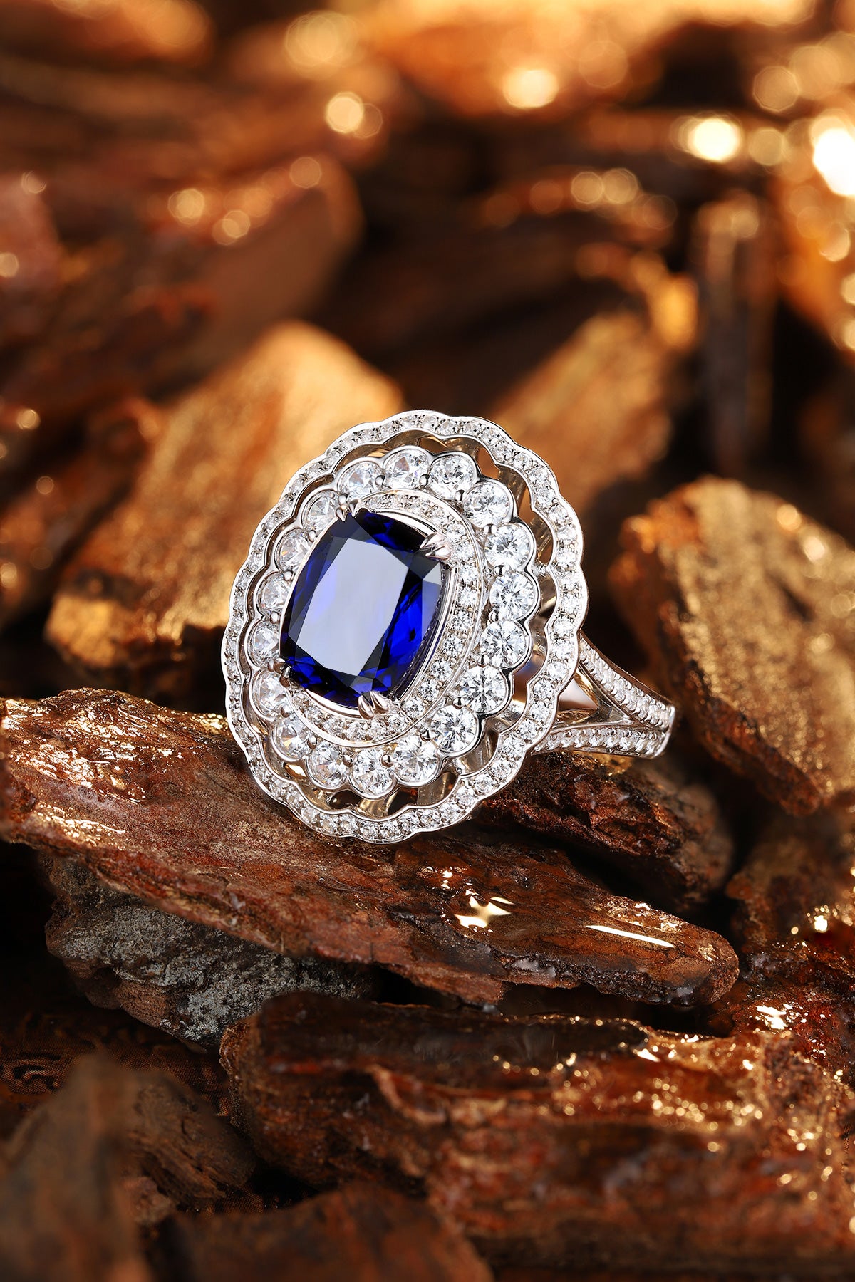 Laboratory grown sapphire ring,main stone 4.005CT,9K gold ring setting