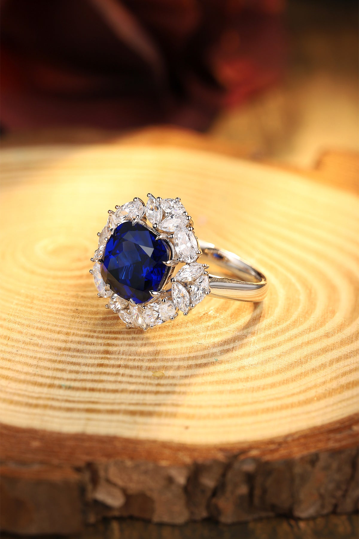 Laboratory grown sapphire ring,main stone 5.84CT,9K gold ring setting