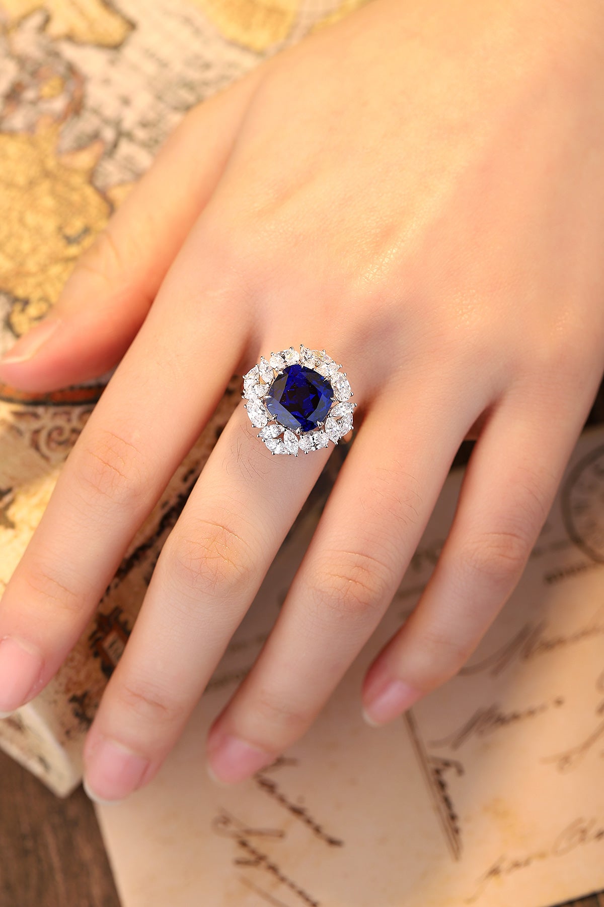 Laboratory grown sapphire ring,main stone 5.84CT,9K gold ring setting