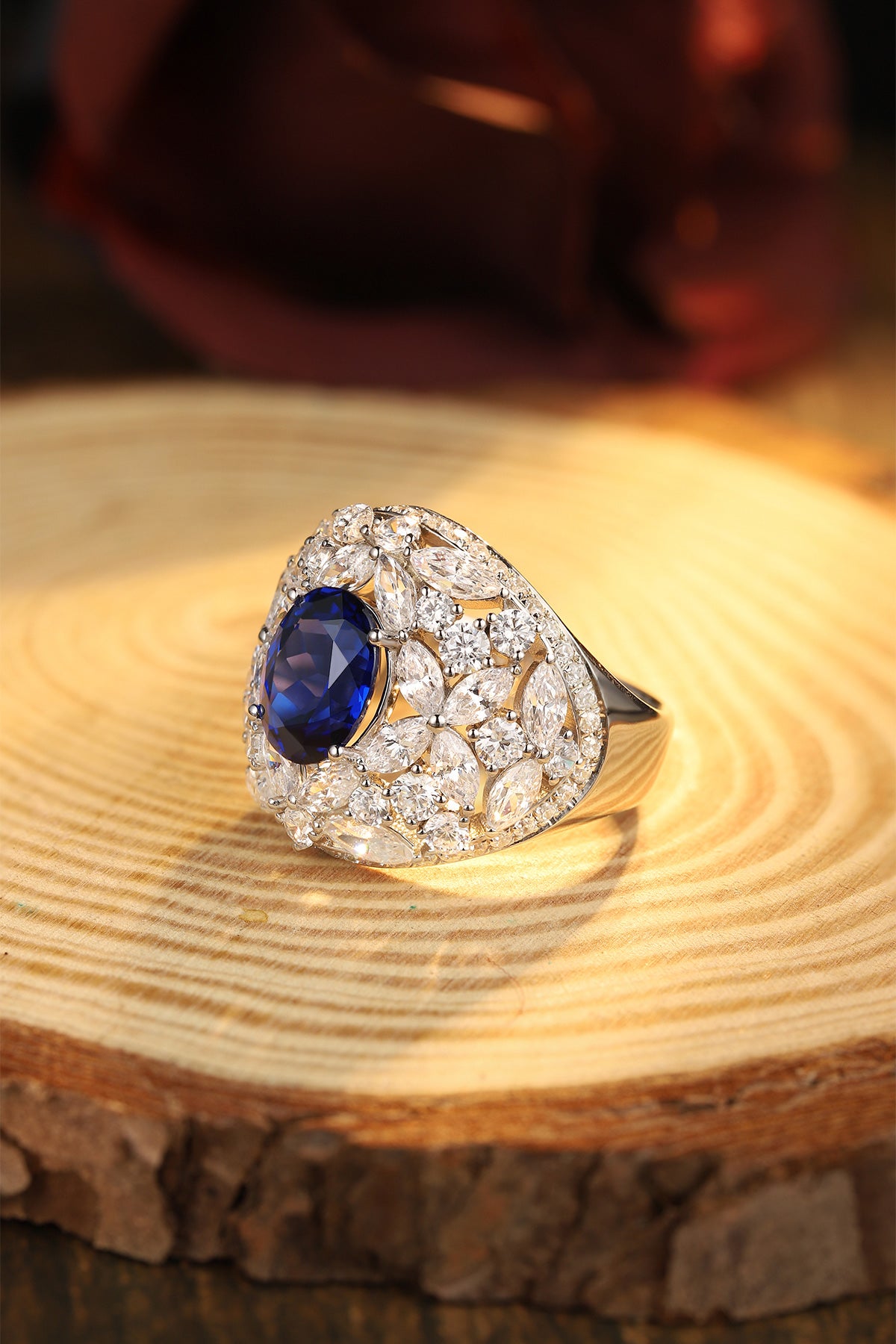 Laboratory grown sapphire ring,main stone 3.2CT,9K gold ring setting