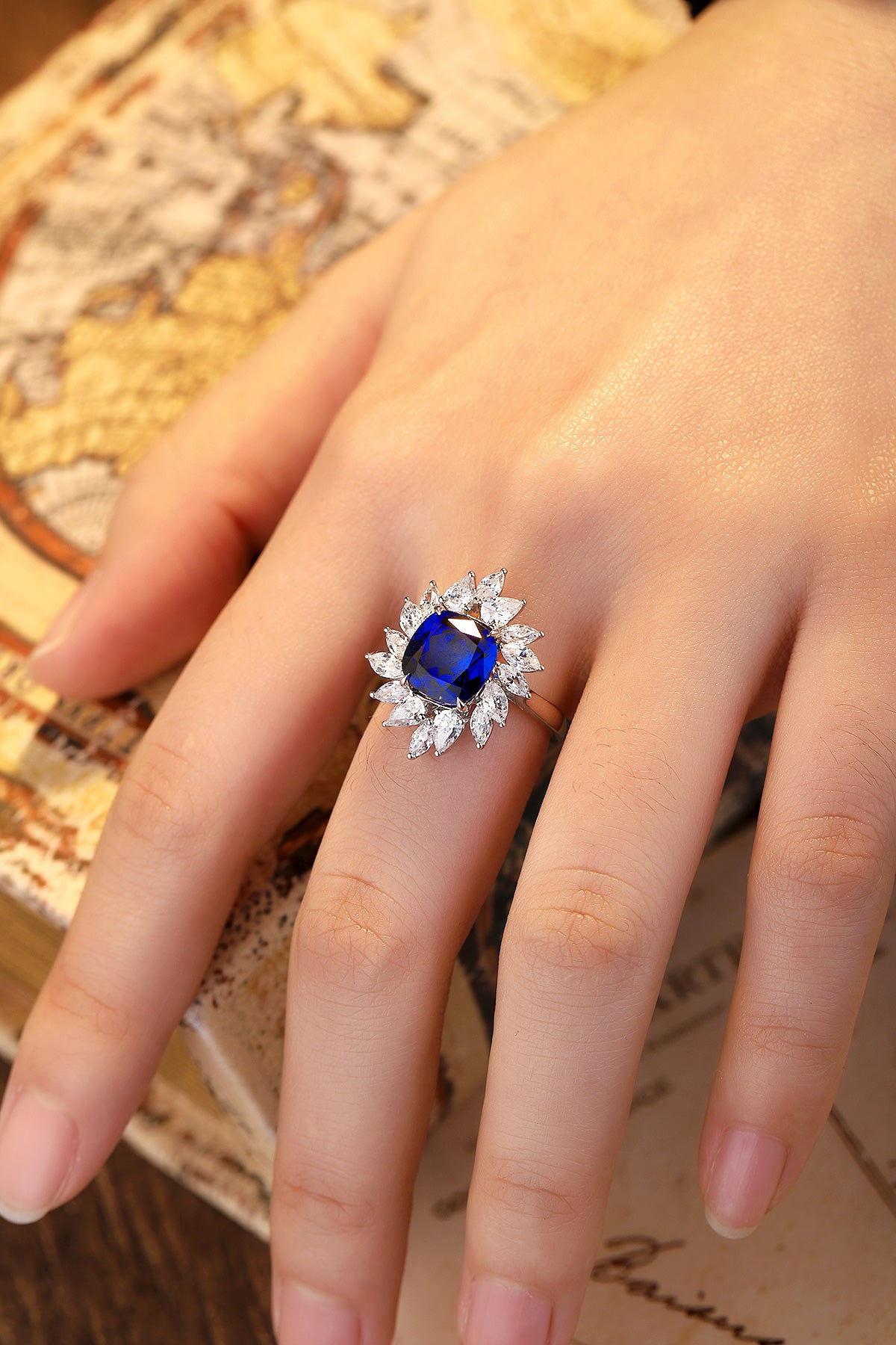 Laboratory grown sapphire ring,main stone 4.06CT,9K gold ring setting