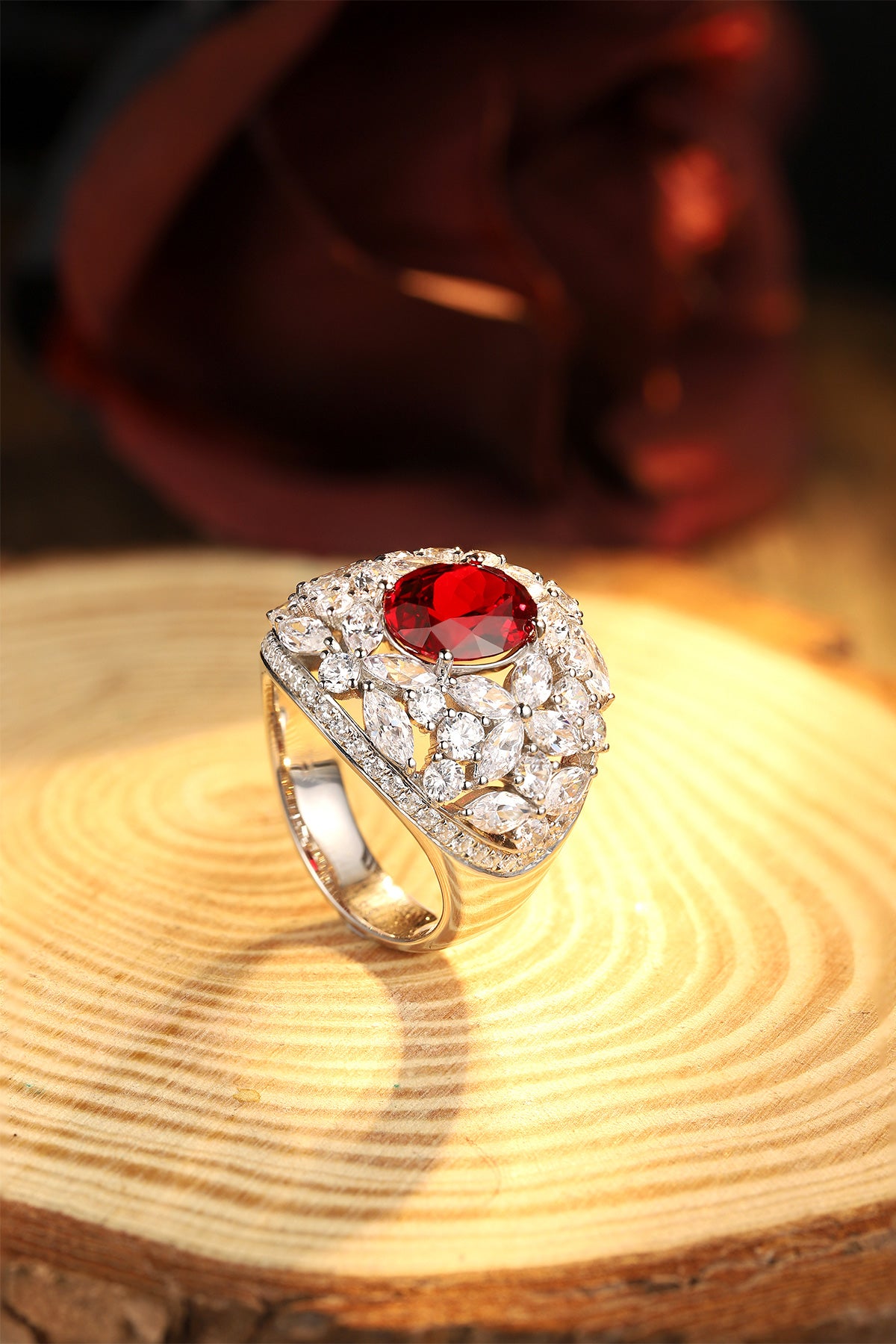 Laboratory grown ruby ring,main stone3.66CT,9K gold ring setting