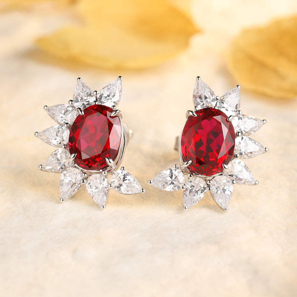 Laboratory grown ruby ear stud,main stone 4.64CT,9K gold ring setting