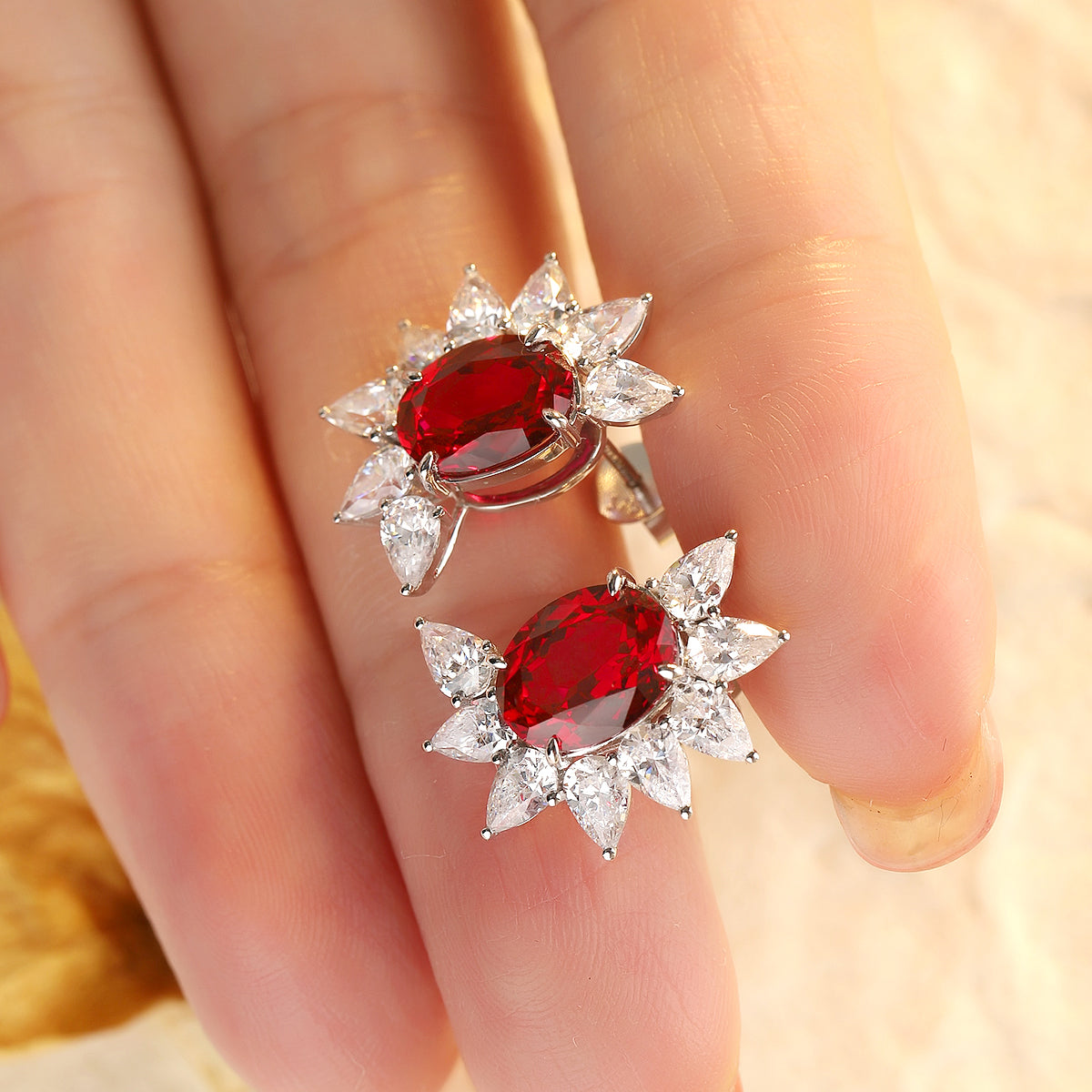 Laboratory grown ruby ear stud,main stone 4.64CT,9K gold ring setting