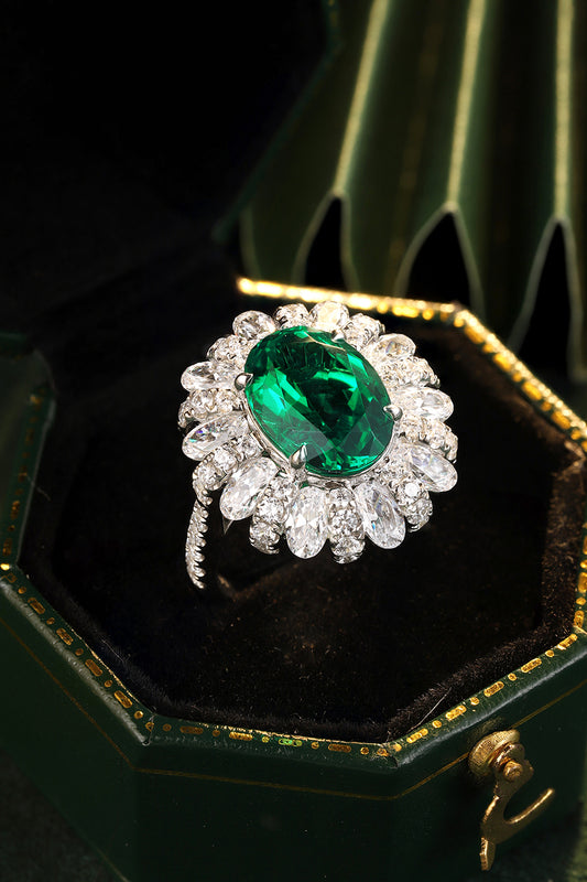 Laboratory grown emerald ring,main stone 4.115CT,9K gold ring setting