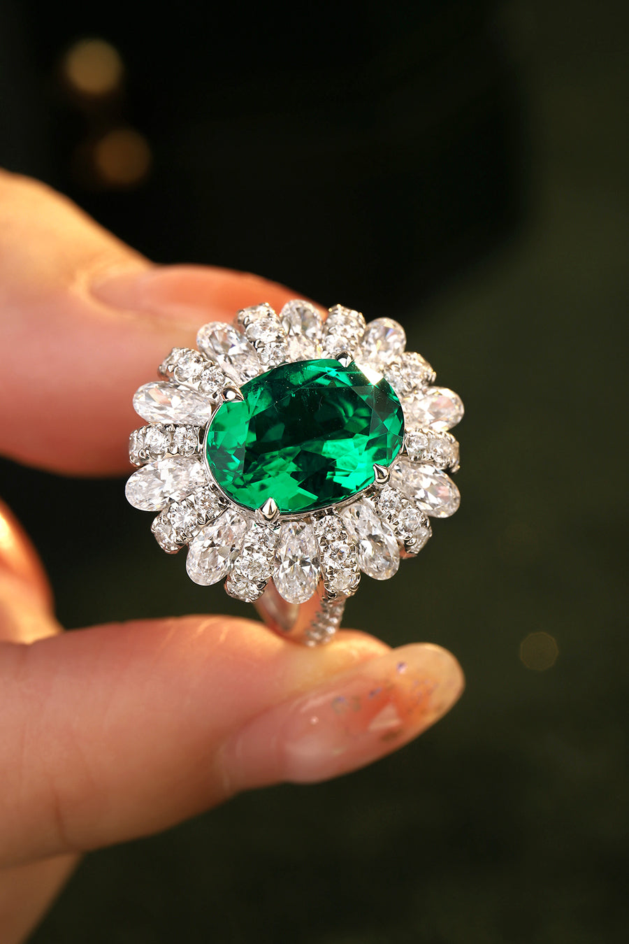 Laboratory grown emerald ring,main stone 4.115CT,9K gold ring setting