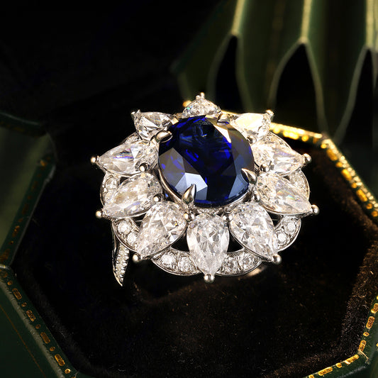 Laboratory grown sapphire ring,main stone 6.875CT,9K gold ring setting