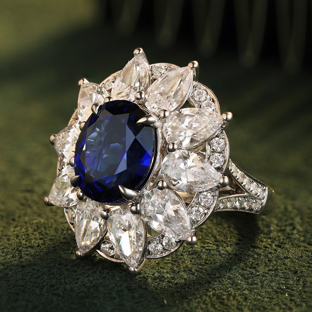 Laboratory grown sapphire ring,main stone 6.875CT,9K gold ring setting