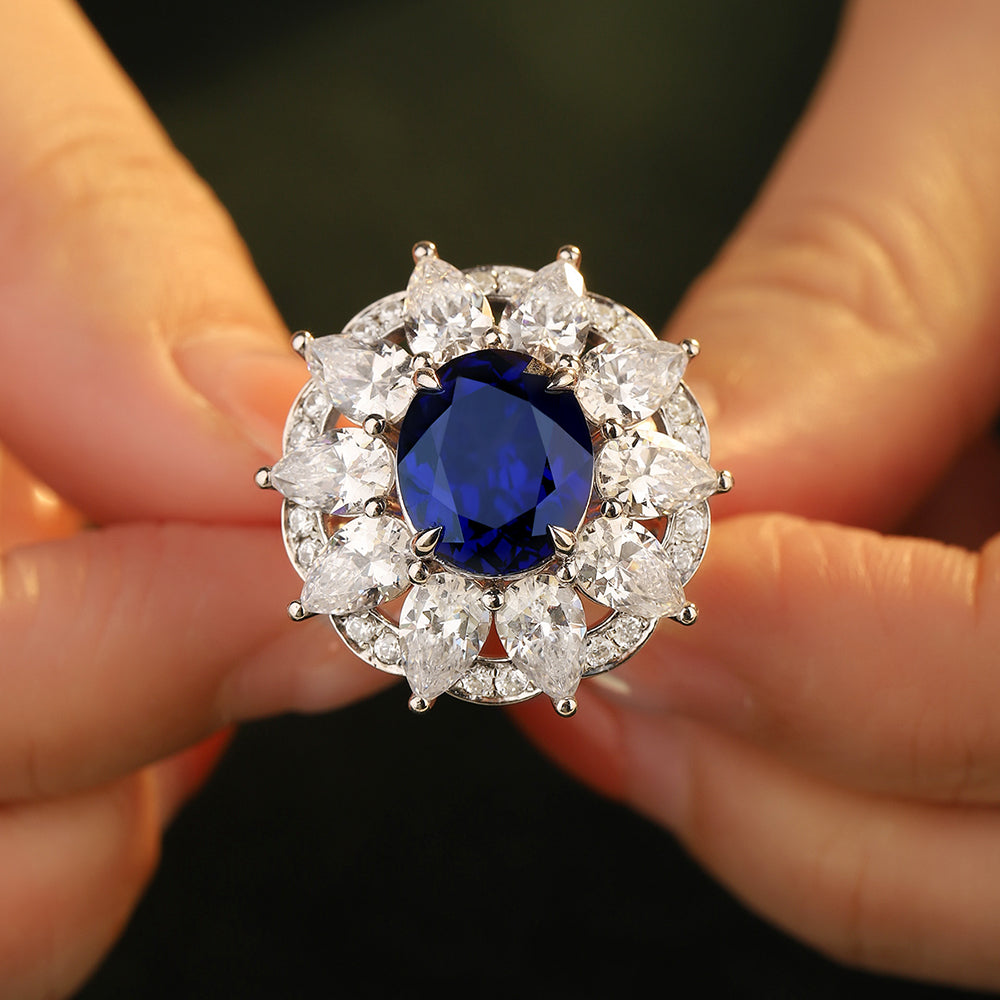 Laboratory grown sapphire ring,main stone 6.875CT,9K gold ring setting