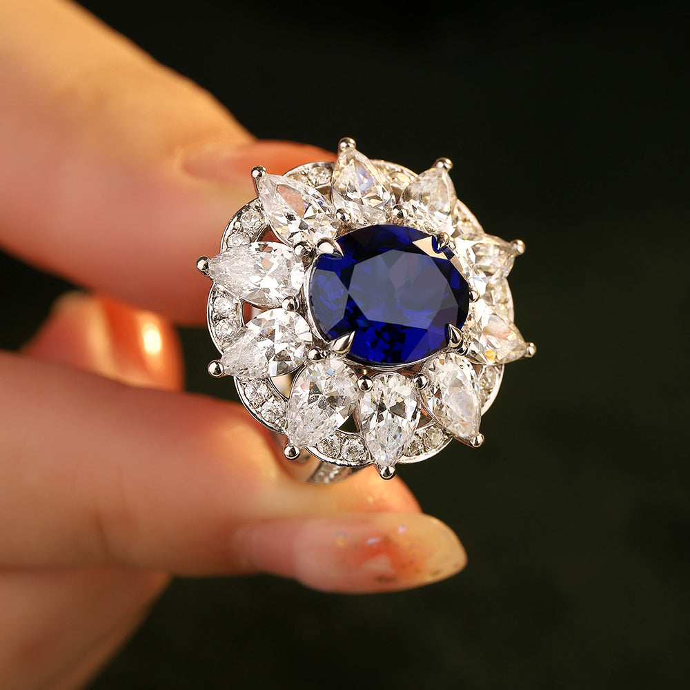 Laboratory grown sapphire ring,main stone 6.875CT,9K gold ring setting