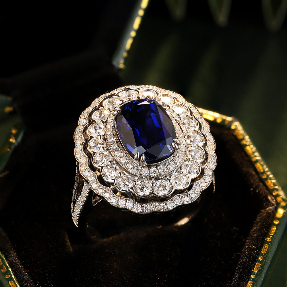 Laboratory grown sapphire ring,main stone 3.79CT,9K gold ring setting