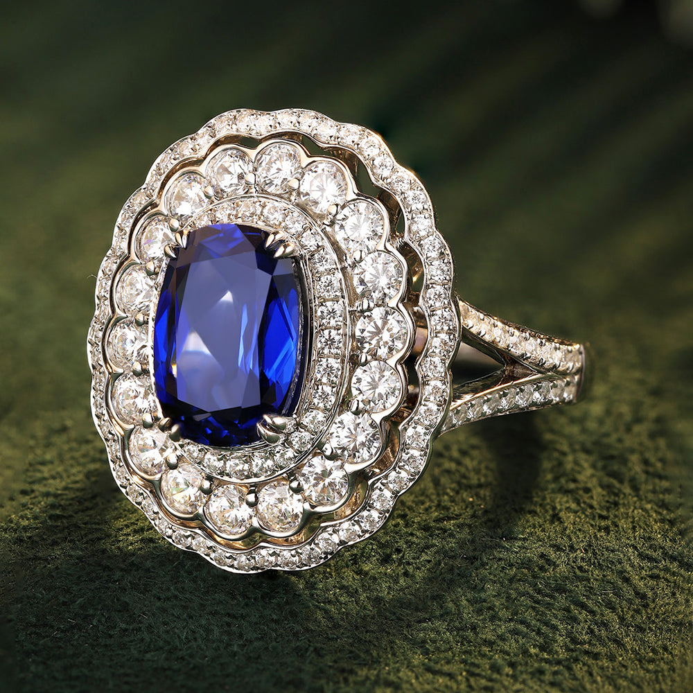 Laboratory grown sapphire ring,main stone 3.79CT,9K gold ring setting