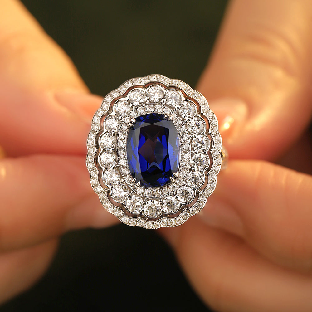 Laboratory grown sapphire ring,main stone 3.79CT,9K gold ring setting