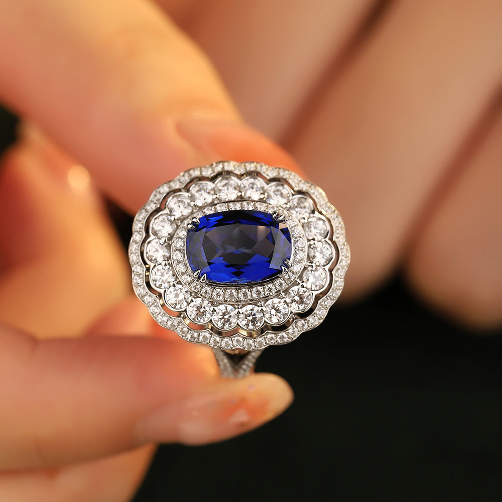 Laboratory grown sapphire ring,main stone 3.79CT,9K gold ring setting