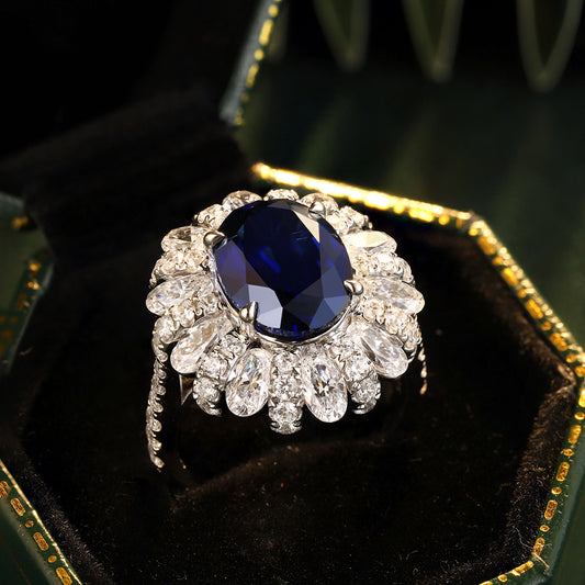 Laboratory grown sapphire ring,main stone 6.21CT,9K gold ring setting