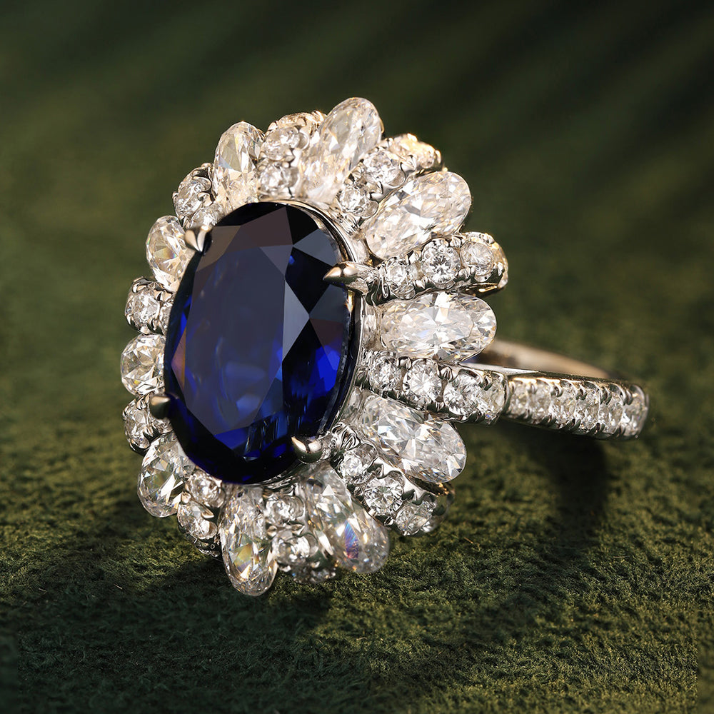 Laboratory grown sapphire ring,main stone 6.21CT,9K gold ring setting