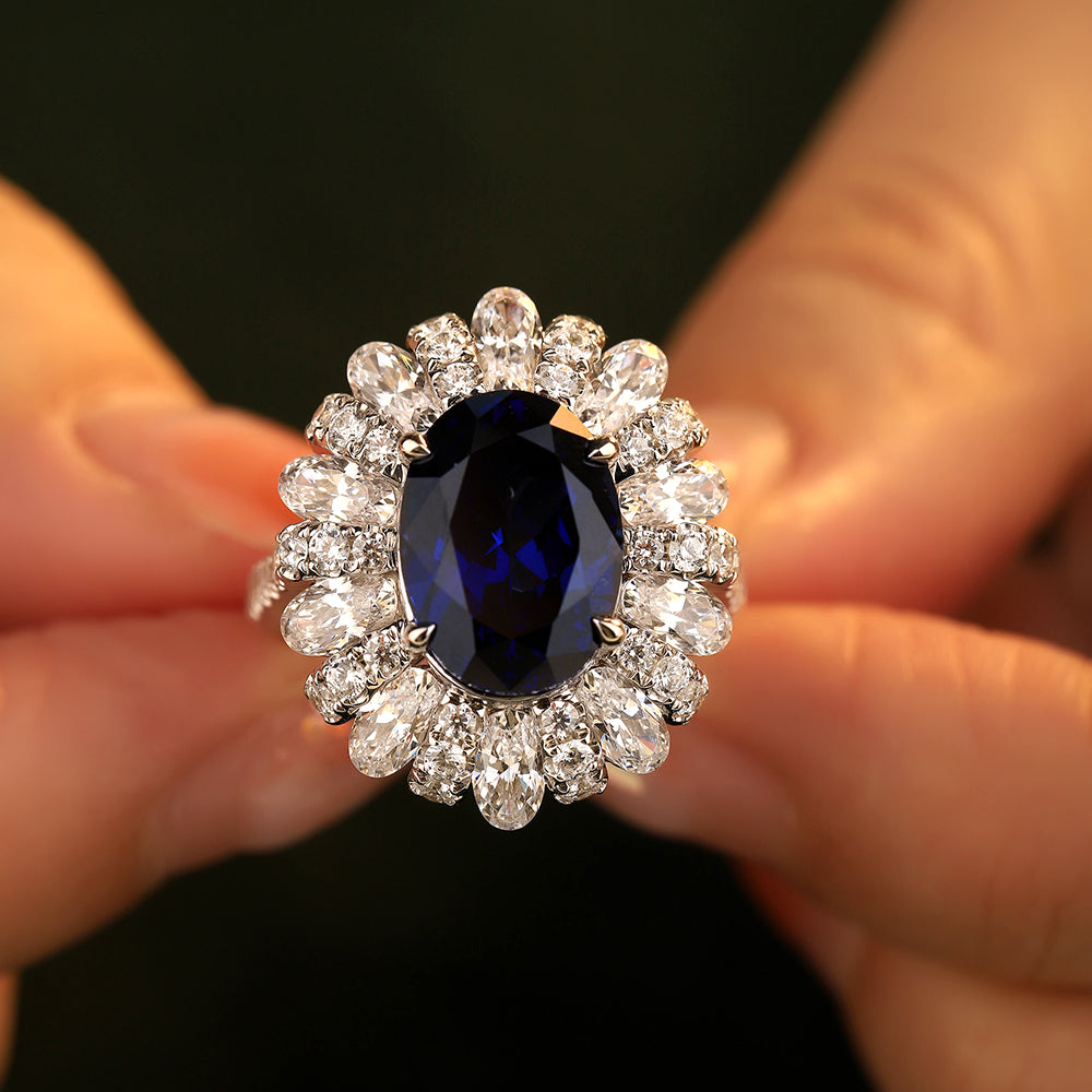 Laboratory grown sapphire ring,main stone 6.21CT,9K gold ring setting