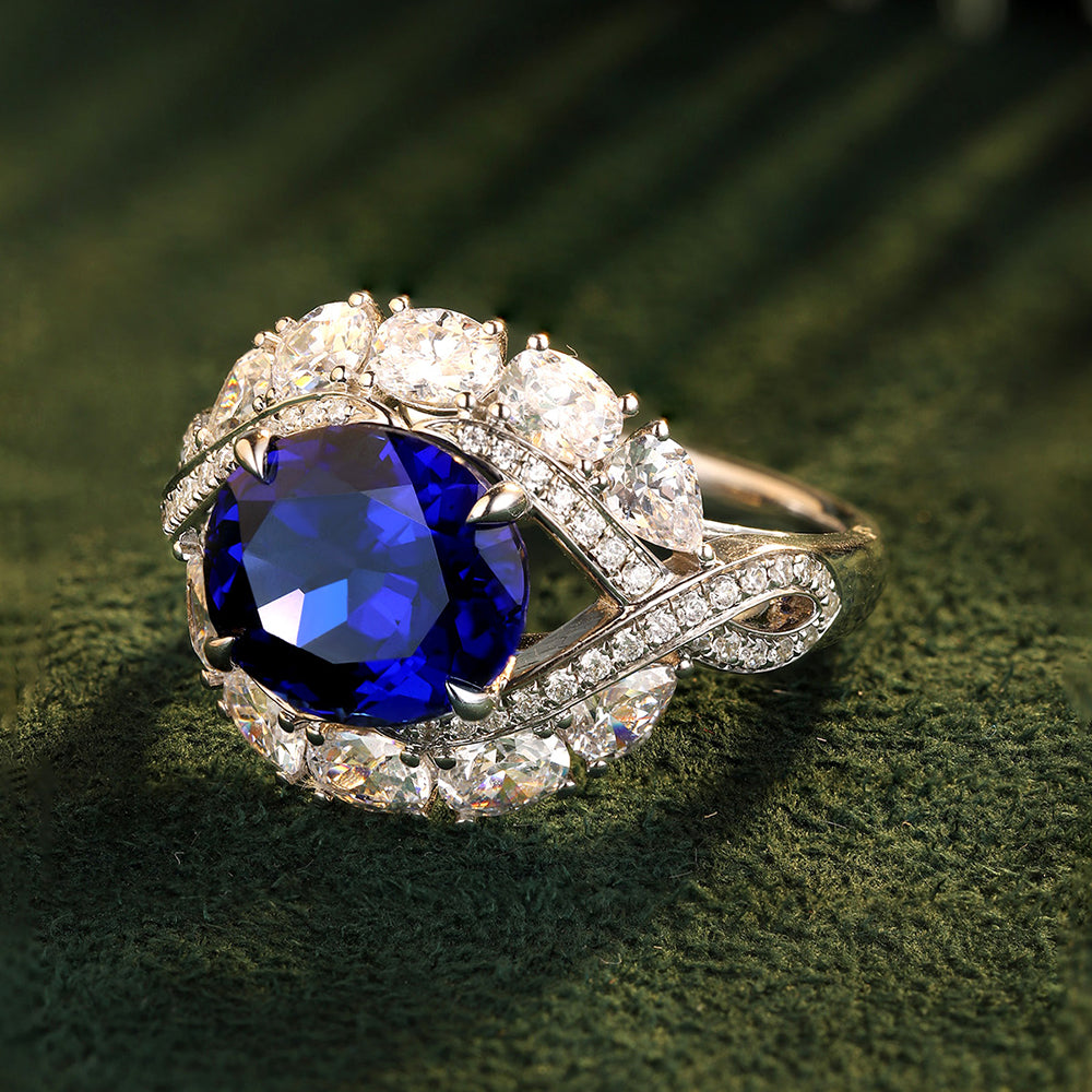 Laboratory grown sapphire ring,main stone 4.815CT,9K gold ring setting