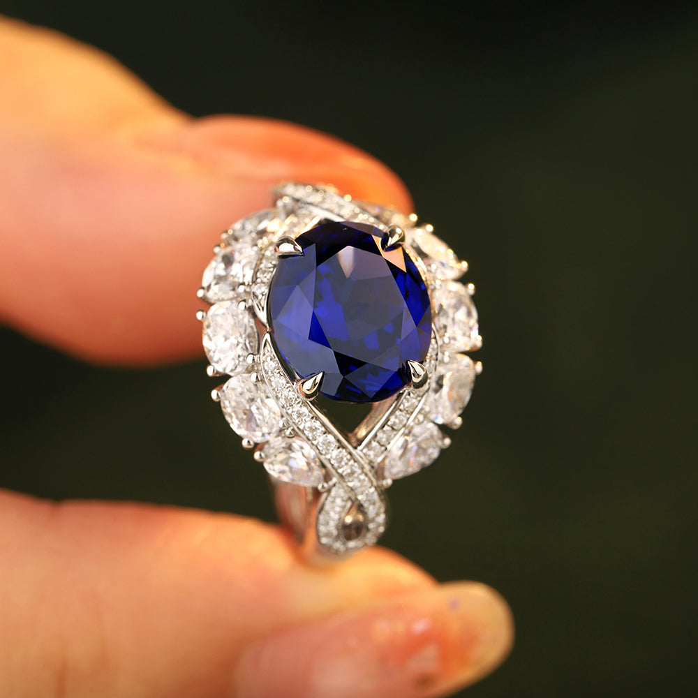 Laboratory grown sapphire ring,main stone 4.815CT,9K gold ring setting