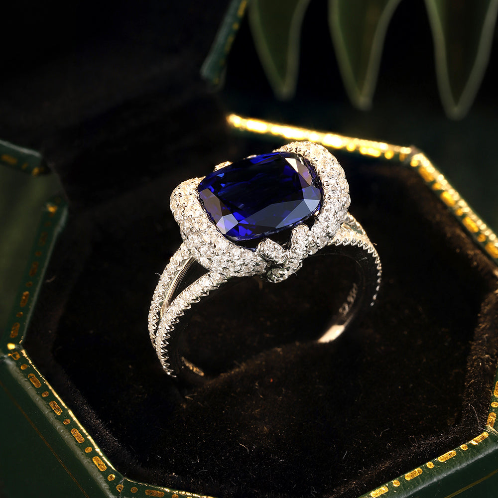 Laboratory grown sapphire ring,main stone 4.0CT,9K gold ring setting