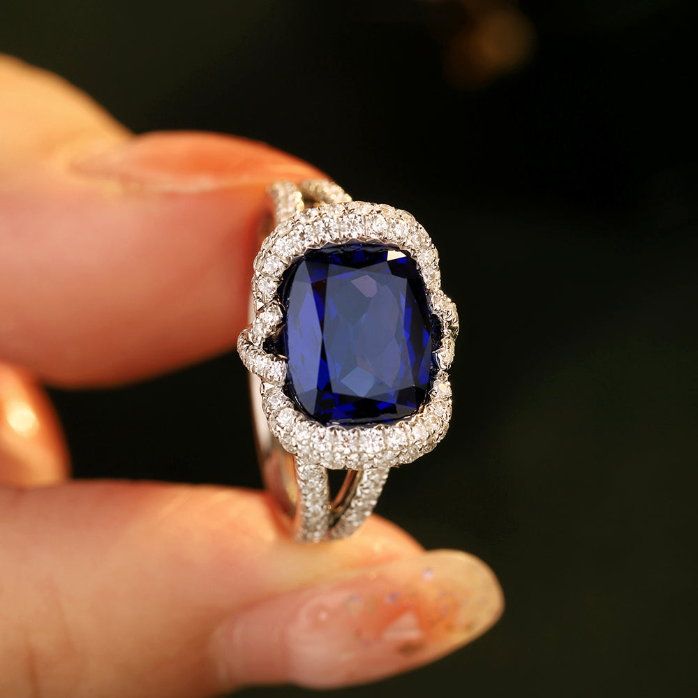 Laboratory grown sapphire ring,main stone 4.0CT,9K gold ring setting