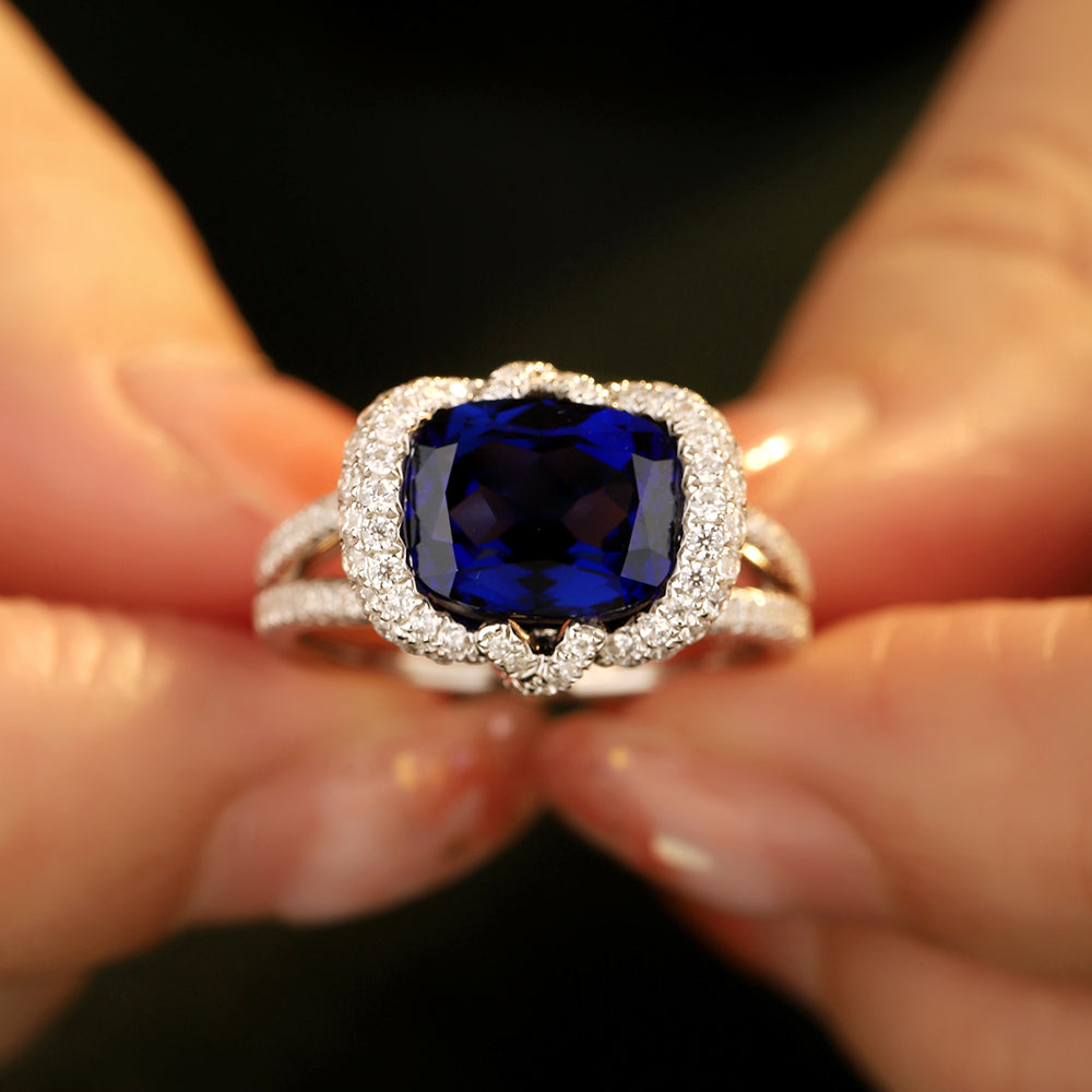 Laboratory grown sapphire ring,main stone 4.0CT,9K gold ring setting